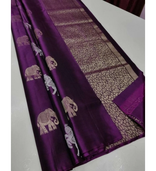 Generic Women's Litchi silk Printed Saree With Unstitched Blouse (Magenta With pink)