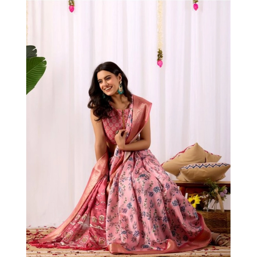 Generic Women's Faux_Banarasi_Silk Printed Saree With Unstitched Blouse 5.5Mtr (Light_Pink)