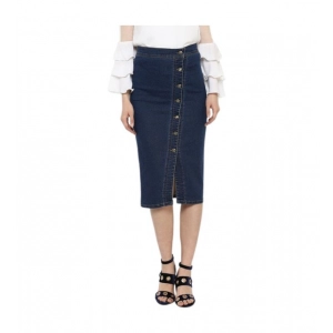 Generic Women's Denim Front Button Buttoned Skirt (Blue)
