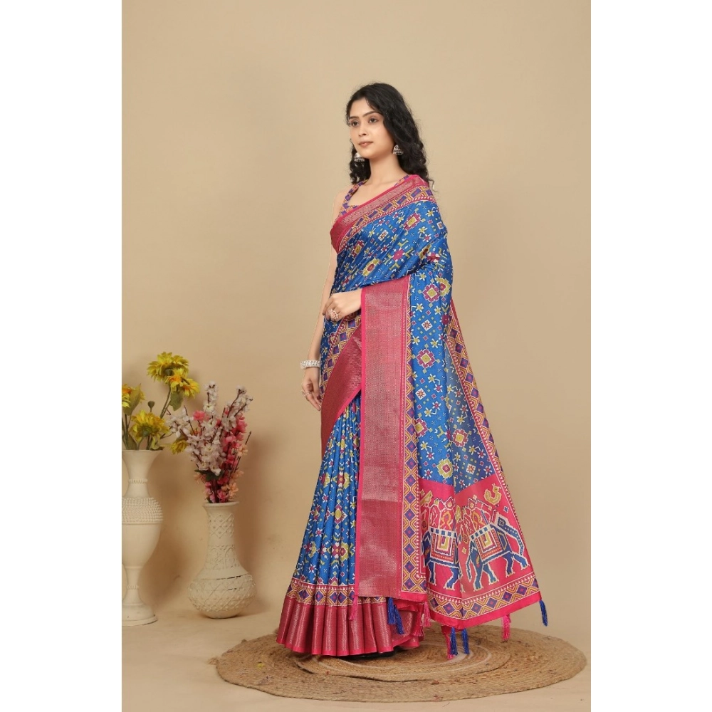 Generic Women's Cotton Silk Printed Saree With Unstitched Blouse 5.5Mtr (Blue) Generic Women's Cotton Silk Printed Saree With Unstitched Blouse 5.5Mtr (Blue)