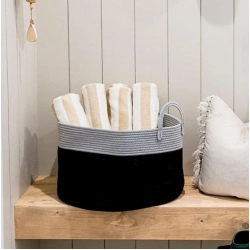 Generic Cotton Pack Of_1 14x12 Inch Laundry Storage Basket For Clothes (Grey-Black)