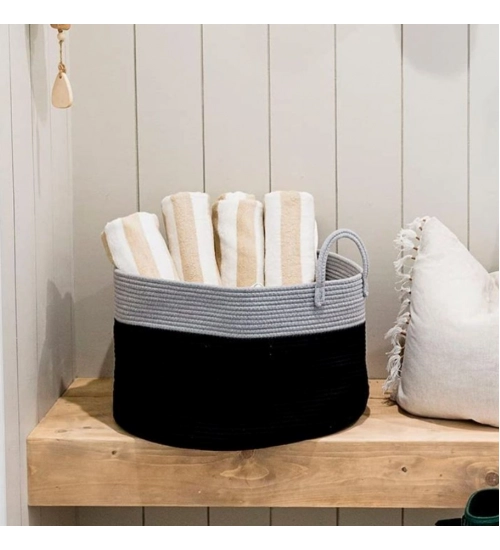Generic Cotton Pack Of_1 14x12 Inch Laundry Storage Basket For Clothes (Grey-Black) Generic Cotton Pack Of_1 14x12 Inch Laundry Storage Basket For Clothes (Grey-Black)