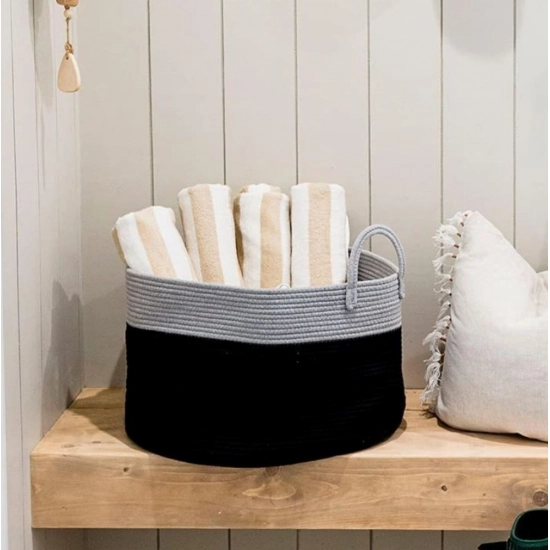Generic Cotton Pack Of_1 14x12 Inch Laundry Storage Basket For Clothes (Grey-Black) Generic Cotton Pack Of_1 14x12 Inch Laundry Storage Basket For Clothes (Grey-Black)