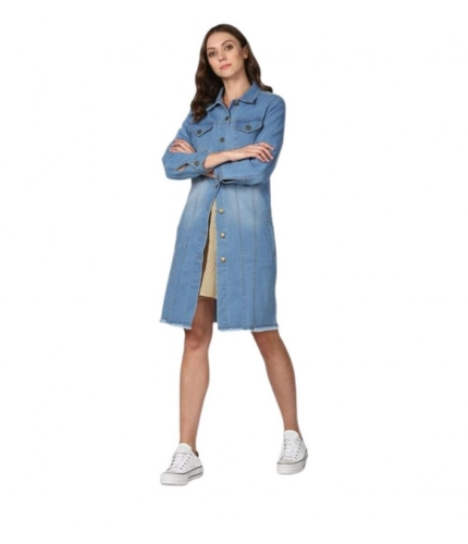 Generic Women's Denim Washed Long Sleeves Jacket (Blue)