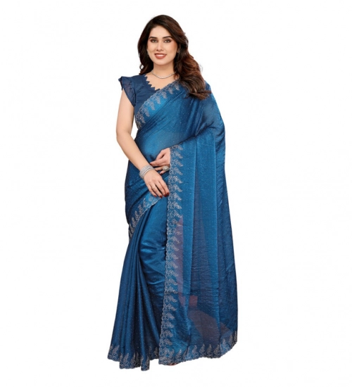 Generic Women's Georgette Printed Saree With Unstitched Blouse 5.5Mtr (Blue)
