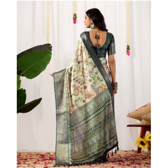 Generic Women's Faux_Silk Printed Saree With Unstitched Blouse 5.5Mtr (Off_White)