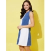 Generic Women's Denim Color Blocking Sleeveless Dress (Blue)