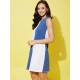 Generic Women's Denim Color Blocking Sleeveless Dress (Blue)
