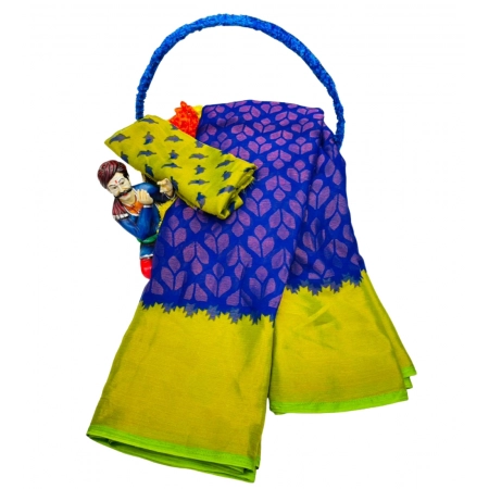 Generic Women's Brasso Printed Saree With Unstitched Blouse 5.5Mtr (Blue)