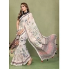 Generic Women's Linen Cotton Printed Saree With Unstitched Blouse 5.5Mtr (Off White)
