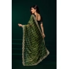 Generic Women's Net Sequence Saree With Unstitched Blouse 5.5Mtr (Green)