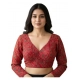 Generic Women's Ajrakh Cotton Printed V-Neck Padded Blouse (Red 38 Ready (Self Alterable 36–40)
