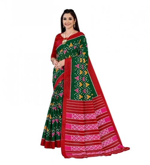 Generic Women's Soft Pure Cotton Printed Saree With Unstitched Blouse 5.5Mtr (Green)