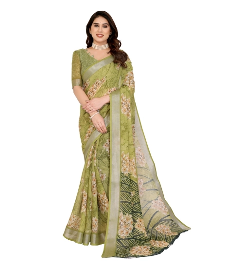 Generic Women's Georgette Printed Saree With Unstitched Blouse 5.5Mtr (Green)