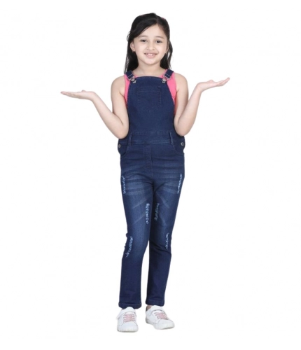 Generic Girl's Denim Distressed Buttoned Dungaree (Blue) Generic Girl's Denim Distressed Buttoned Dungaree (Blue)