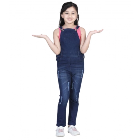 Generic Girl's Denim Distressed Buttoned Dungaree (Blue) Generic Girl's Denim Distressed Buttoned Dungaree (Blue)