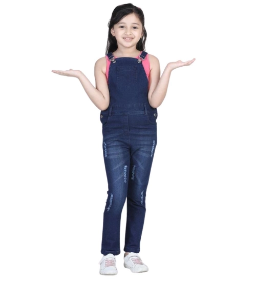 Generic Girl's Denim Distressed Buttoned Dungaree (Blue) Generic Girl's Denim Distressed Buttoned Dungaree (Blue)