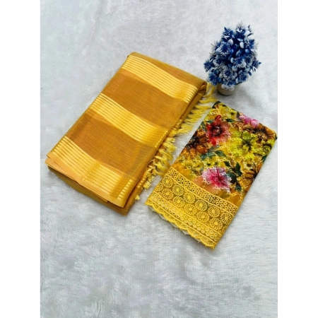 Generic Women's Georgette Embroidered Saree With Unstitched Blouse 5.5Mtr (Yellow)