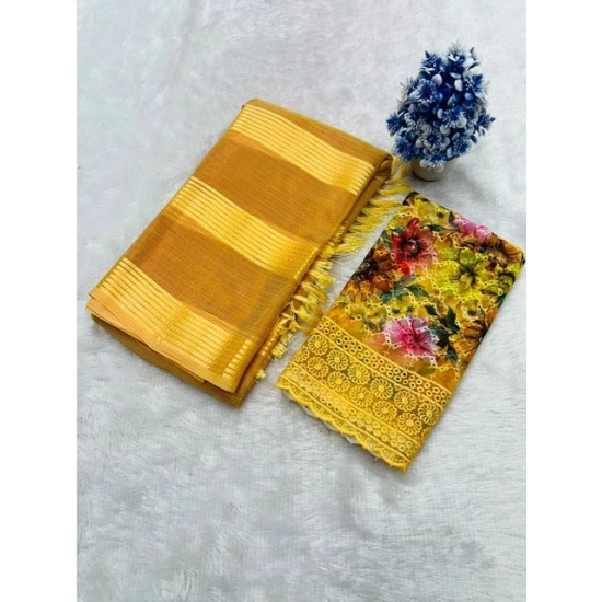 Generic Women's Georgette Embroidered Saree With Unstitched Blouse 5.5Mtr (Yellow)