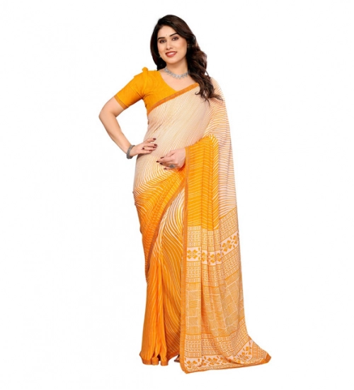 Generic Women's Georgette Printed Saree With Unstitched Blouse 5.5Mtr (Yellow)