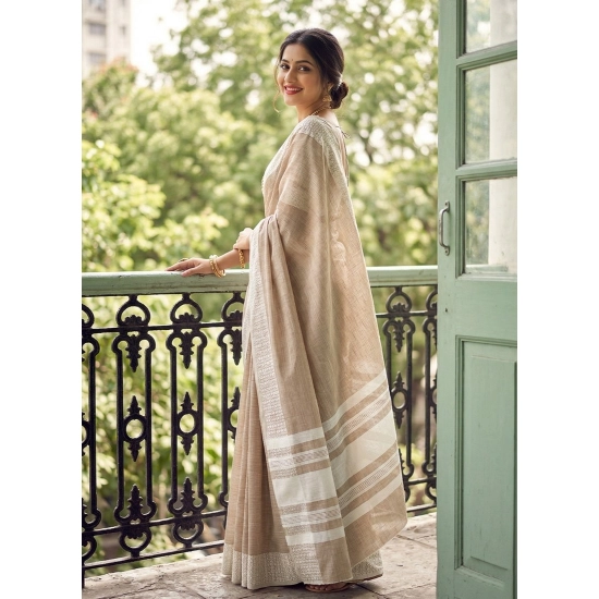 Generic Women's Linen Striped Saree With Unstitched Blouse 5.5Mtr (Lite Brown) Generic Women's Linen Striped Saree With Unstitched Blouse 5.5Mtr (Lite Brown)