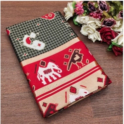 Generic Women's Soft Litchi Silk Jacquard Work Saree With Unstitched Blouse 5.5Mtr (Black-Red)