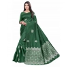 Generic Women's Soft Lichi Silk Printed Saree With Unstitched Blouse 5.5Mtr (Green)