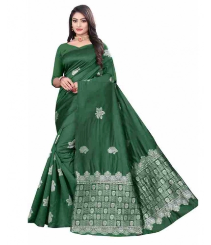 Generic Women's Soft Lichi Silk Printed Saree With Unstitched Blouse 5.5Mtr (Green)