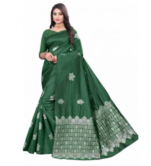 Generic Women's Soft Lichi Silk Printed Saree With Unstitched Blouse 5.5Mtr (Green)