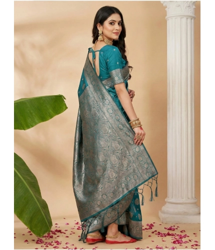 Generic Women's Silk Blend Printed Saree With Unstitched Blouse 5.5Mtr (Sea Green)