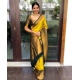 Generic Women's Litchi silk Printed Saree With Unstitched Blouse (Yellow)