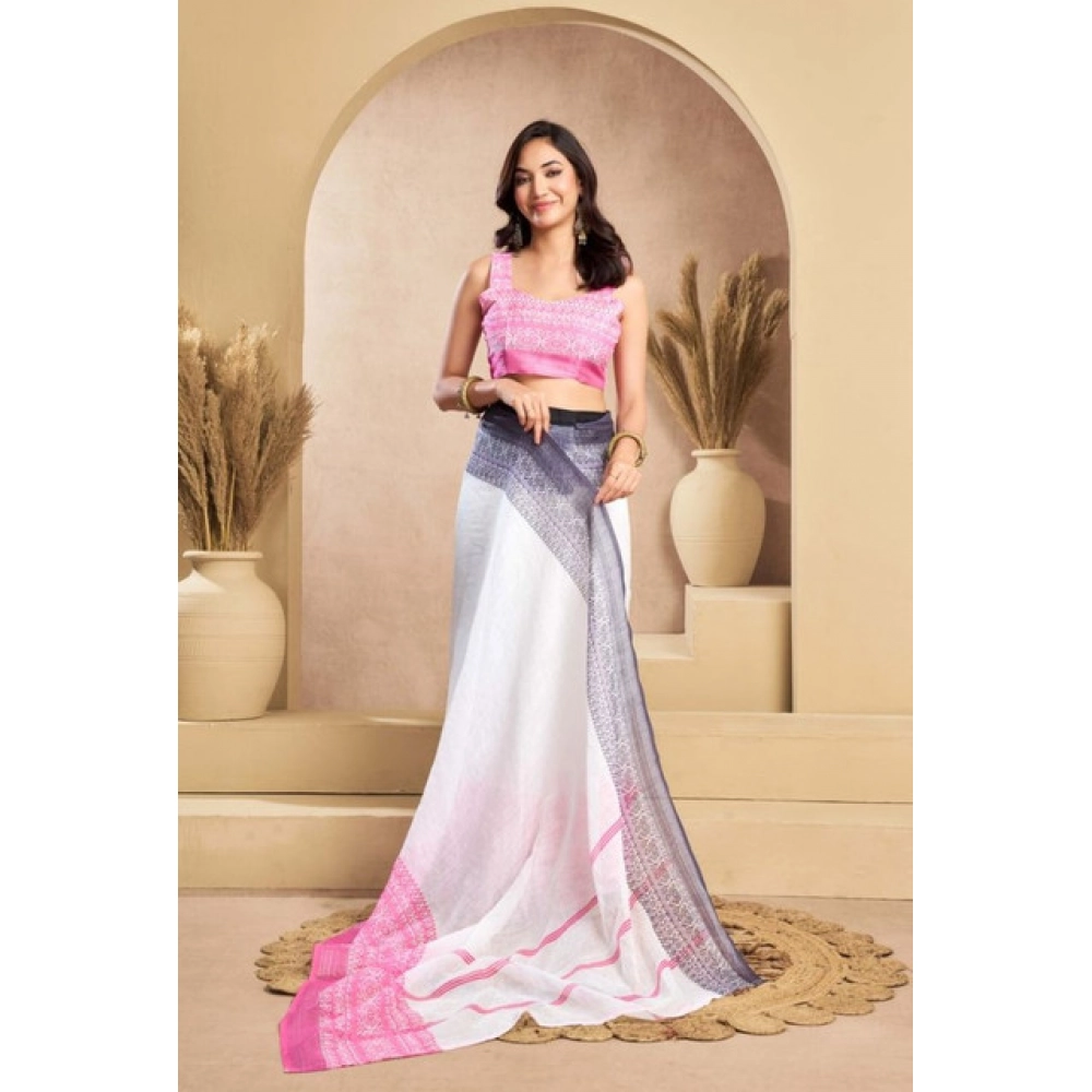 Generic Women's Faux_Linen Printed Ready-to-Wear Saree With Unstitched Blouse 5.5 Mtr (Off_White) Generic Women's Faux_Linen Printed Ready-to-Wear Saree With Unstitched Blouse 5.5 Mtr (Off_White)