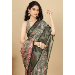 Generic Women's Cotton Silk Floral Printed Saree With Unstitched Blouse 5.5Mtr (Grey)