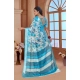 Generic Women's Printed Cotton Linen Saree withPrinted  Saree With Unstitched Blouse (Blue, 5-6Mtrs)
