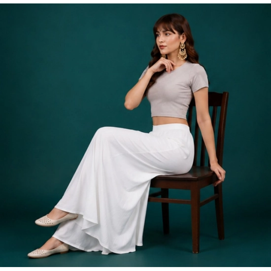Generic Women's Georgette Solid Mid-Rise Wide Leg Flared Palazzo Pants with Elastic Waist (White) Generic Women's Georgette Solid Mid-Rise Wide Leg Flared Palazzo Pants with Elastic Waist (White)