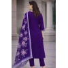 Generic Women's Chanderi Silk Ethnic Motif V-Neck 3/4th Sleeve Kurti With Pant Dupatta Set (Purple)