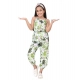 Generic Girl's Denim Embroidered Sleeveless Jumpsuit (White-Green)