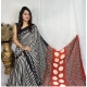 Generic Women's Satin Printed Saree With Unstitched Blouse 5.5Mtr (Black)