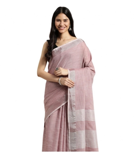 Generic Women's Linen Cotton Printed Saree With Unstitched Blouse 5.5Mtr (Purple)