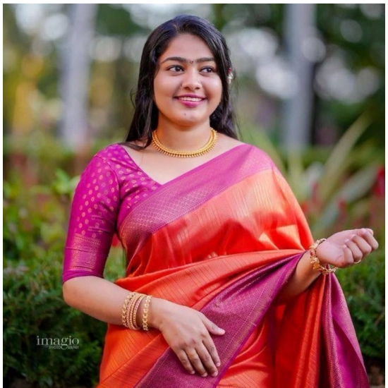 Generic Women's Soft Litchi Silk Jacquard Work Saree With Unstitched Blouse 5.5Mtr (Orange) Generic Women's Soft Litchi Silk Jacquard Work Saree With Unstitched Blouse 5.5Mtr (Orange)
