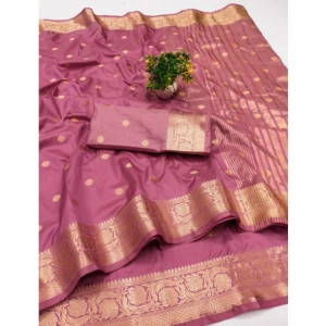 Generic Women's Jacquard Silk Jaquard Woven Saree With Unstitched Blouse 5.5Mtr (Pink)