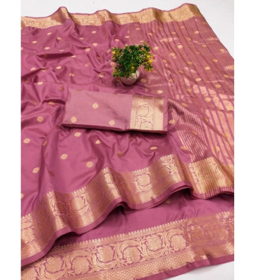 Generic Women's Jacquard Silk Jaquard Woven Saree With Unstitched Blouse 5.5Mtr (Pink)