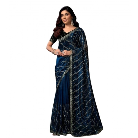 Generic Women's Net Sequence Saree With Unstitched Blouse 5.5Mtr (Blue) Generic Women's Net Sequence Saree With Unstitched Blouse 5.5Mtr (Blue)