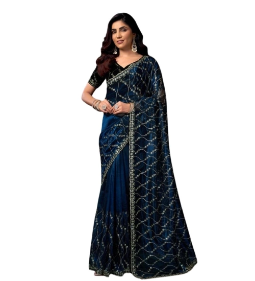 Generic Women's Net Sequence Saree With Unstitched Blouse 5.5Mtr (Blue) Generic Women's Net Sequence Saree With Unstitched Blouse 5.5Mtr (Blue)