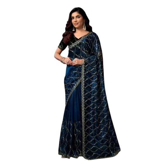 Generic Women's Net Sequence Saree With Unstitched Blouse 5.5Mtr (Blue) Generic Women's Net Sequence Saree With Unstitched Blouse 5.5Mtr (Blue)
