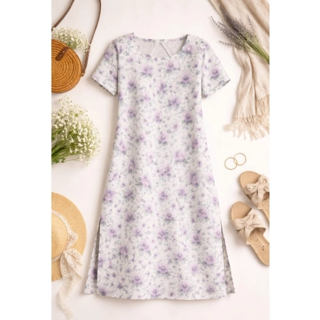 Generic Women's Linen Printed Kurti (Lavender)