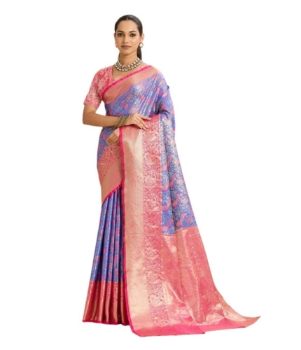 Generic Women's Faux_Banarasi_Silk Woven Saree With Unstitched Blouse 5.5Mtr (Blue)