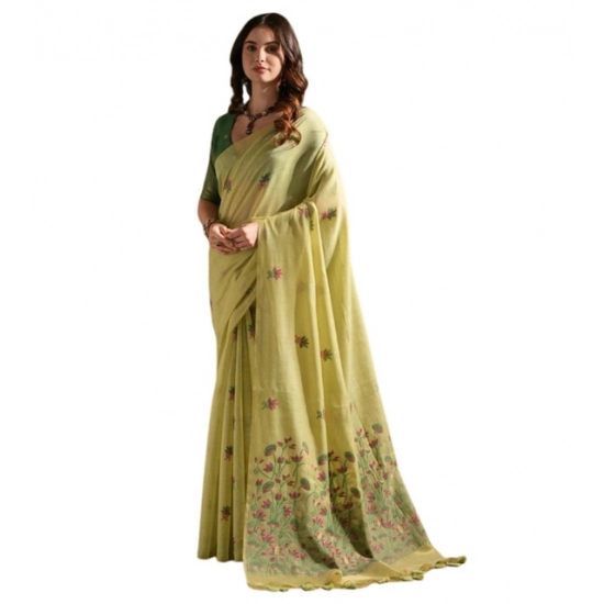 Generic Women's Blended_Cotton Floral Saree With Unstitched Blouse 5.5Mtr (Light_Green) Generic Women's Blended_Cotton Floral Saree With Unstitched Blouse 5.5Mtr (Light_Green)