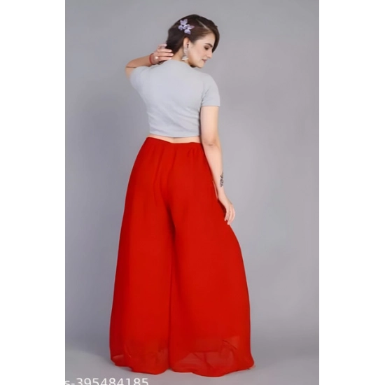Generic Women's Pack of 1 Georgette Solid High Rise Wide Leg Flared Palazzo Pants with Elastic Waist (Red)