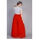 Generic Women's Pack of 1 Georgette Solid High Rise Wide Leg Flared Palazzo Pants with Elastic Waist (Red)